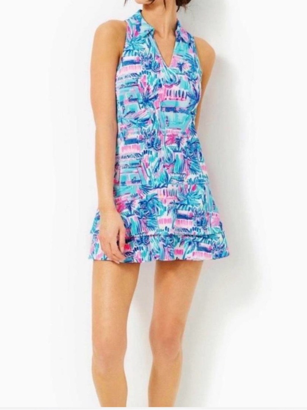 Lilly Pulitzer Aqua & Pink Tropical V-Neck Dress